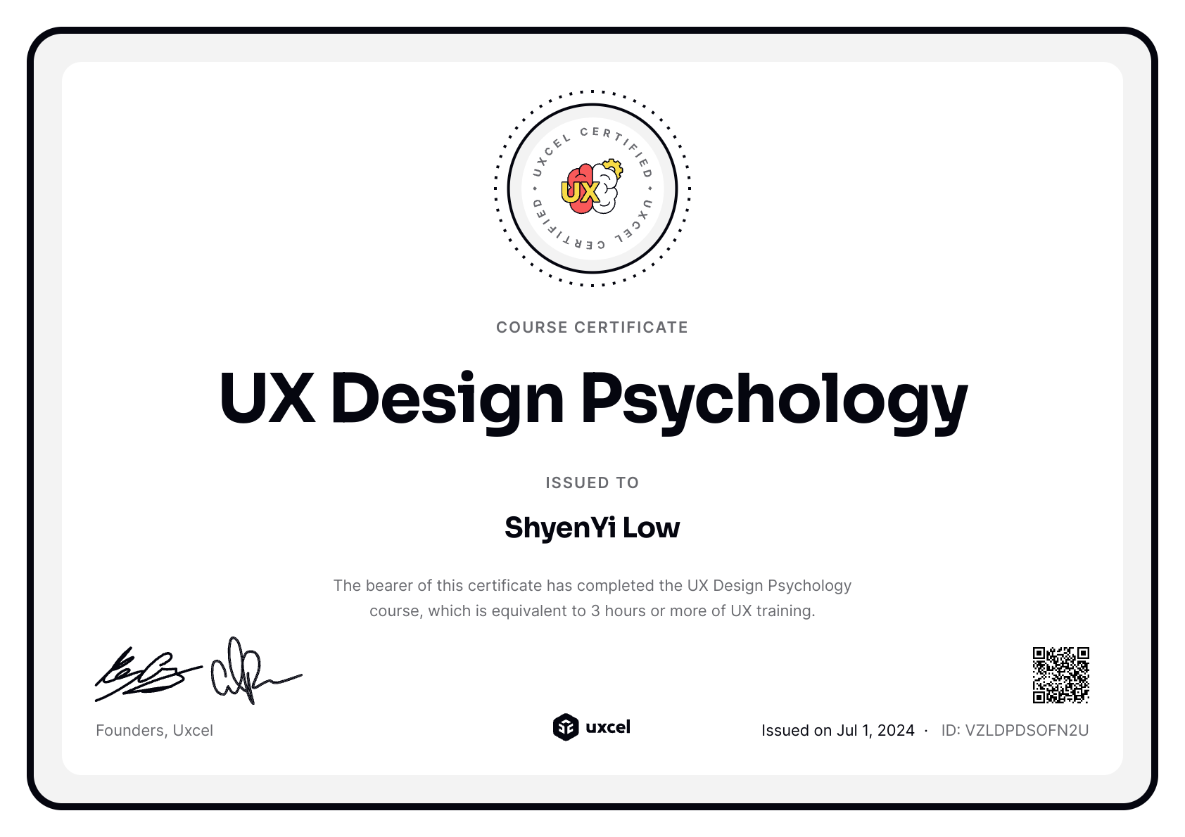 ShyenYi Low's certificate